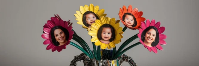 florero con fotos Día de la Madre