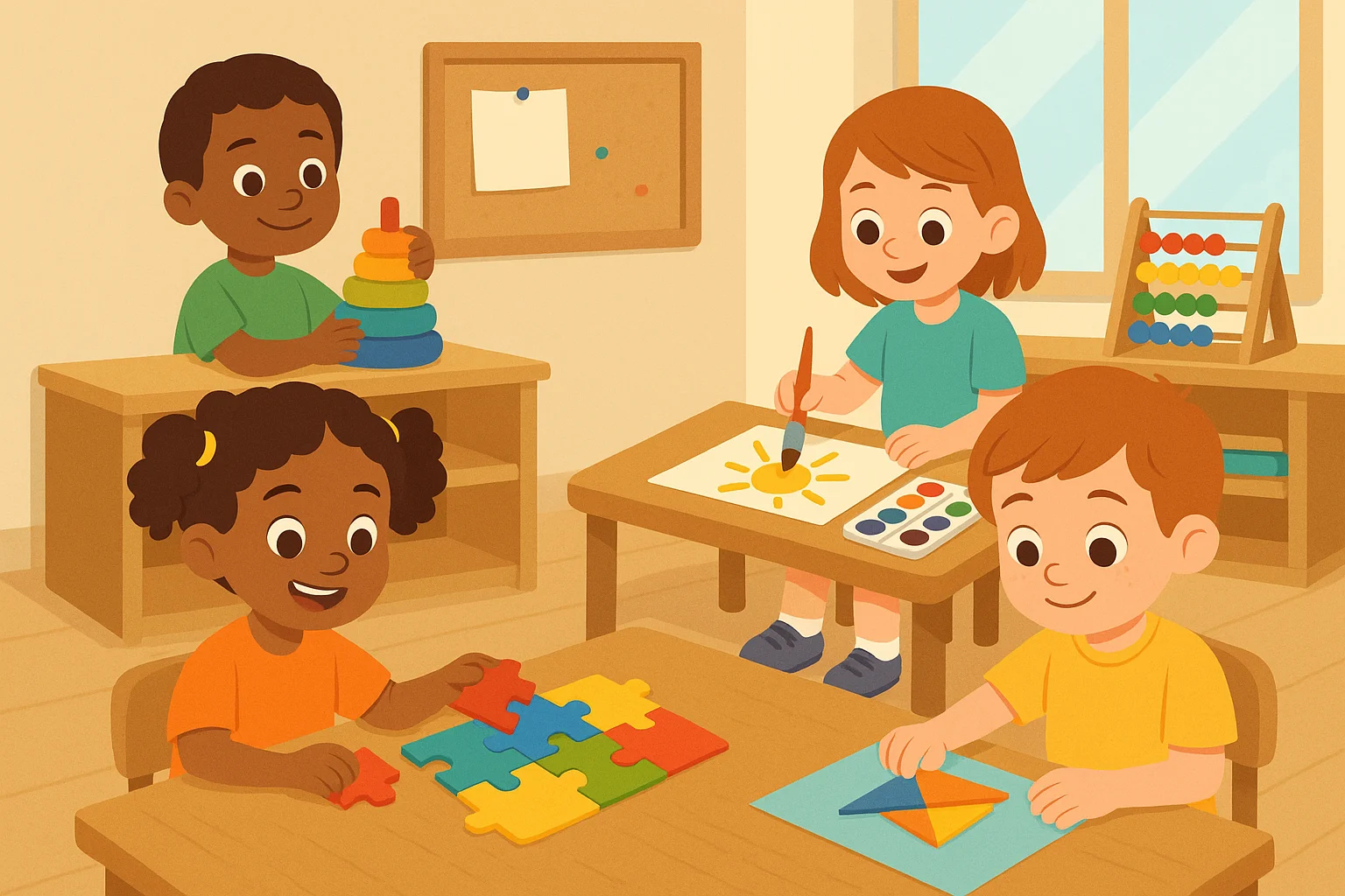 niños con material didáctico