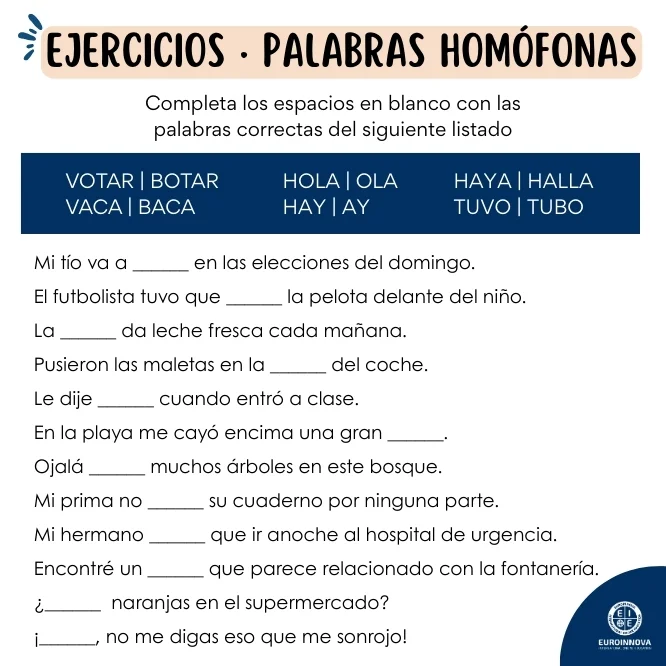 ¿Qué son las palabras homófonas y ejercicios para aprenderlas? Aprende con Euroinnova
