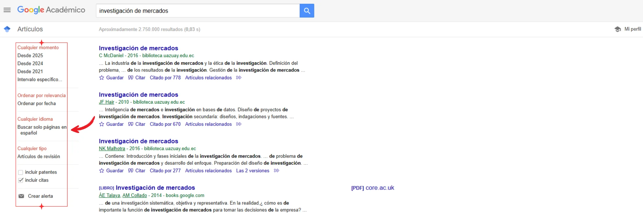 qué son los filtros de búsqueda en Google