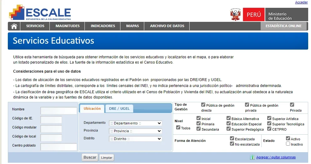 Servicios educativos buscador
