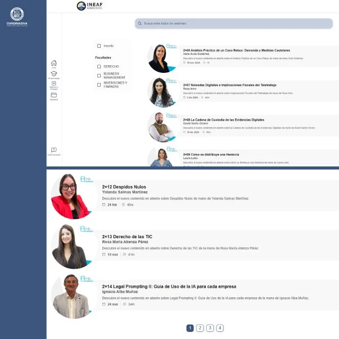 Webinars y pódcast del campus virtual de Ineaf