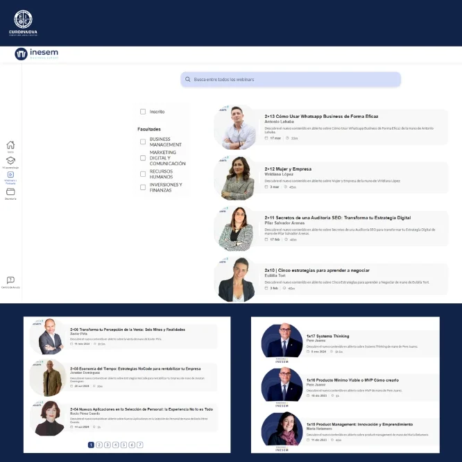 Webinars y pódcast del campus virtual de Inesem