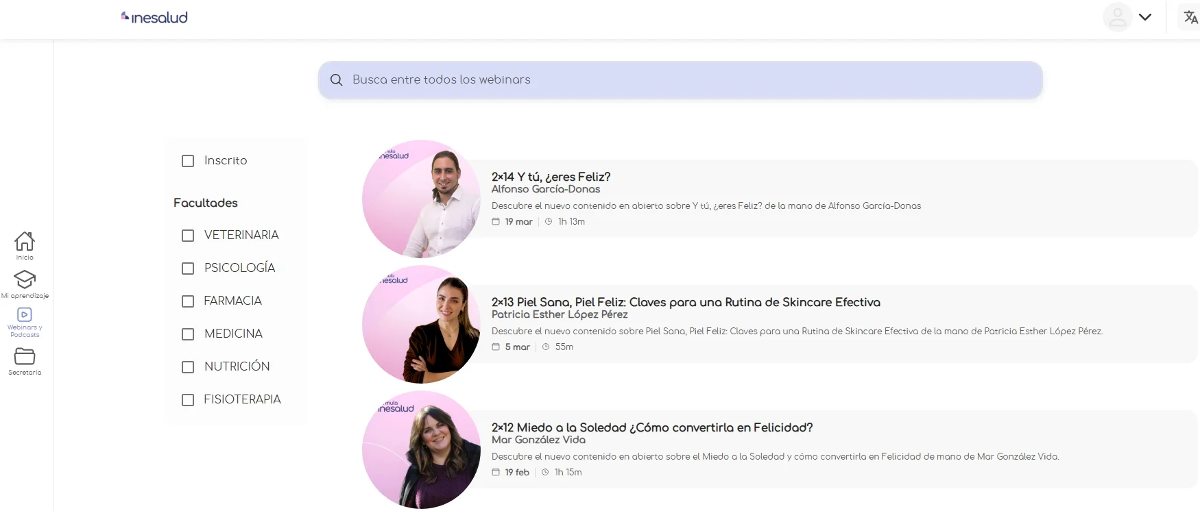 webinars y podcasts INESALUD
