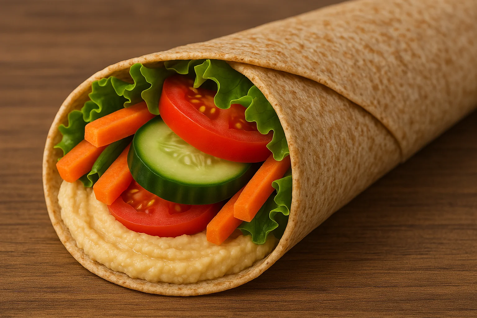 wrap integral de hummus y verduras