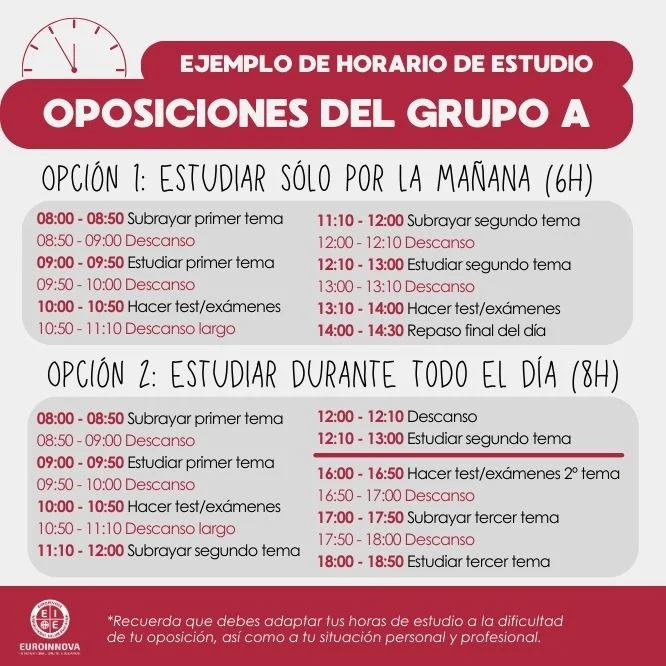 Ejemplo de horario de estudio de oposiciones grupo A