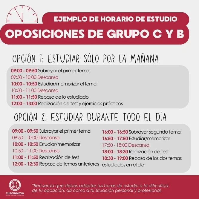 Ejemplo de horario de estudio de oposiciones grupo C y B