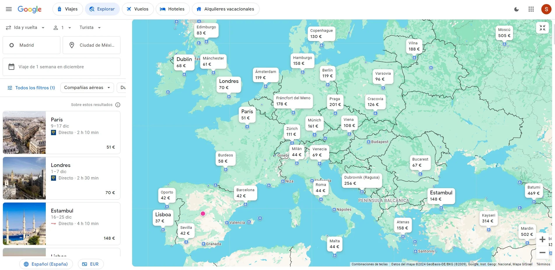 Mapa de vuelos de Google