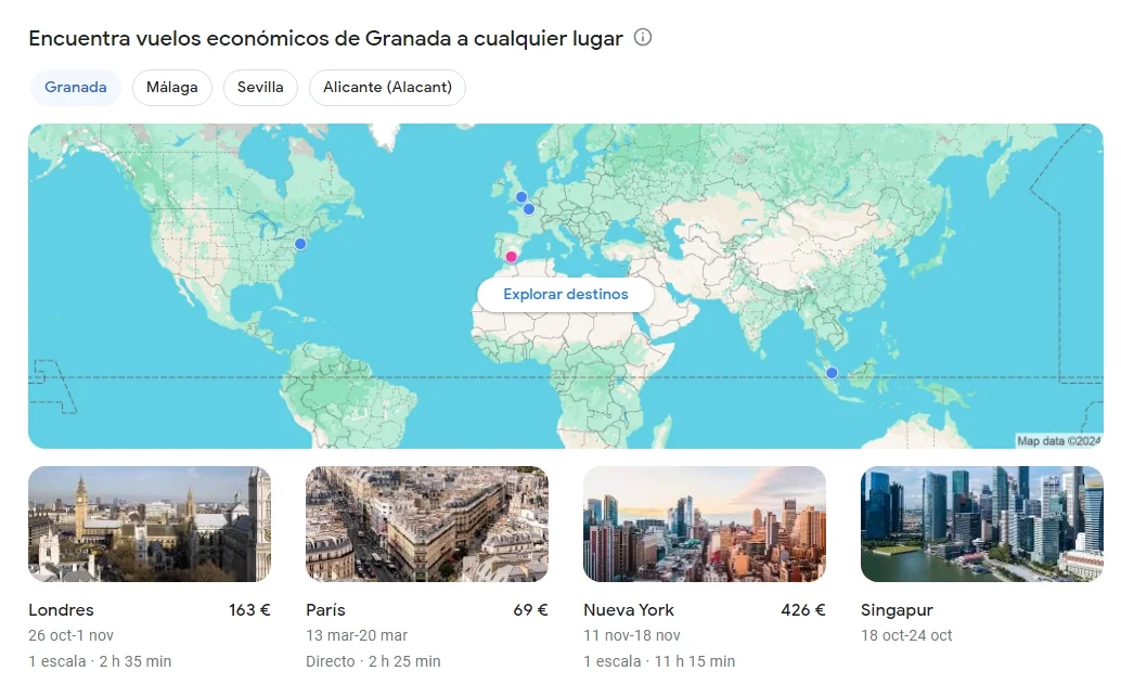 mapa Google Flights